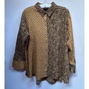 Habitat Womens Medium Button Down Long Sleeve Spot On Shaped Shirt Black/Gold